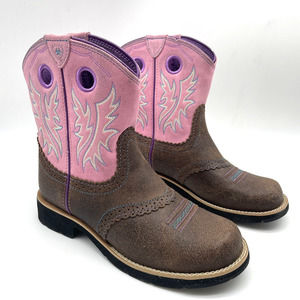 Ariat 10008723 Fatbaby Chocolate Brown & Baby Pink Leather Boots Girls 6 Women 7